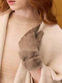 MOTF PREMIUM 女士时尚百搭保暖露指手套，秋冬季 - 卡其色 - 查看 5