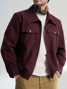 Manfinity Dauomo Men's Casual Solid Color Zip-Up Collar Jacket - Red Violet - View 2