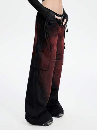 Breakform Women's Vintage Gothic Street Dark Washed Wide Leg Casual Jeans