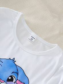 女童 2 件組白色居家服套裝，卡通兔子印花長袖上衣與格紋長褲睡衣，適合秋季夜晚，舒適貼身睡衣 - 彩色 - 查看 6