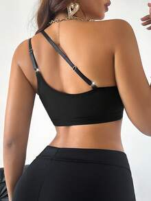 NudeFit 1件女士不对称肩带蕾丝文胸 - 黑色 - 查看 2