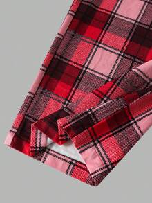 Teenager Mädchen weiße taillengefütterte rot-karierte Woll-Lange Hose mit Spitzenbesatz, die eine entspannte, weite, gerade Silhouette bietet, die Schlankheit und Größe betont. Diese Hose ist geeignet für den täglichen Weg zur Arbeit, Outdoor-Aktivitäten, Lässig, Campus-Unterhaltung, Entspannung und gesellige Anlässe. - Bordeaux - Übersicht 7