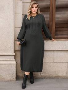 Modelyn Plus Size Women Casual Solid Color Long Sleeve Sweater Dresses Sweater For Women Black Sweater - Black - View 4