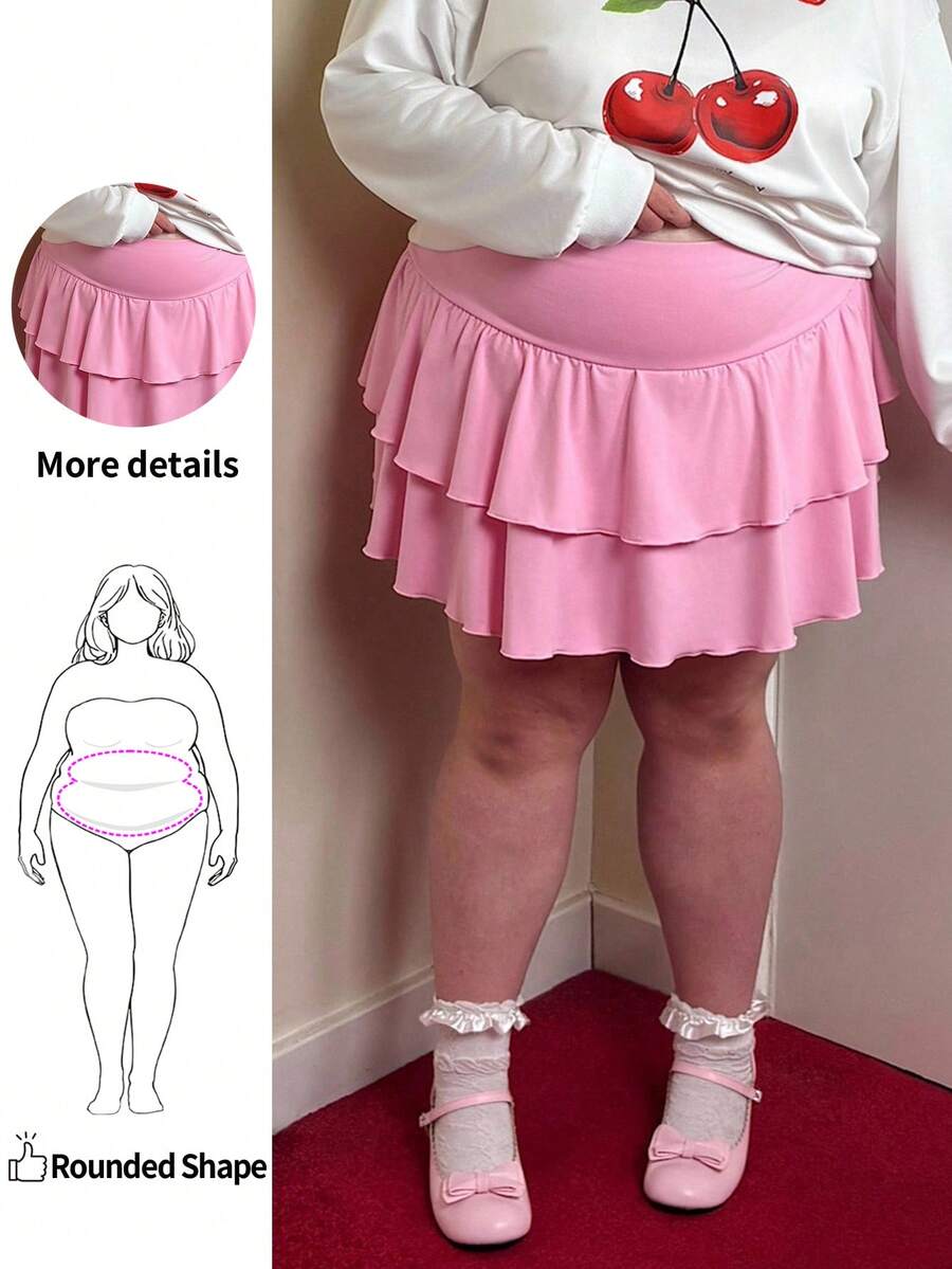 Enliva Abidrinkell Plus Size Pink Cake Skirt, Minimalist & Fashionable Casual Everyday, For Apple Rounded Body Shape - Pink - View 1