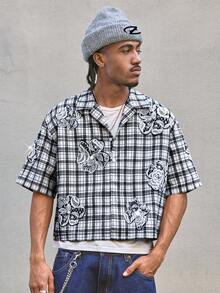 AXEPEAK Men's Loose Fit PU  Short Sleeve Shirt, Streetwear Inspired - Multicolor - View 5
