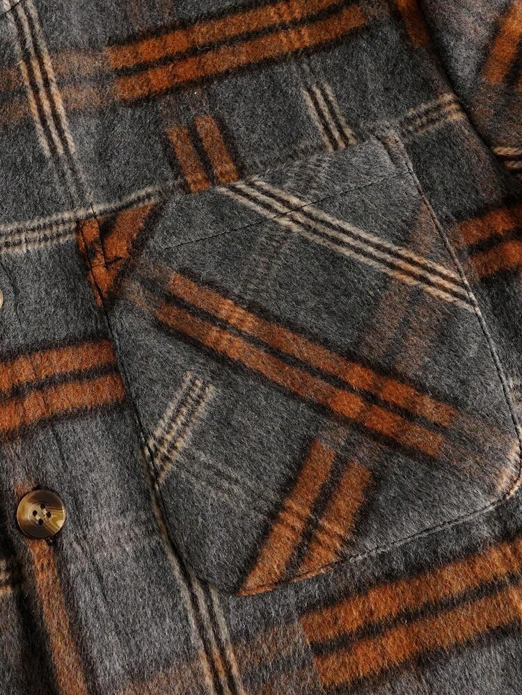 TOKVUE Suéter de lana con capucha de manga larga y estampado a cuadros para hombre - Multicolor - Añade 6