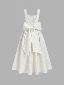 SHEIN MOD Women's Apricot Bowknot Dress,New Year's Eve Dress ,Party Dress ,Valentine's Day  ,Date Night Dress,Bowknot Dress,Tea Party Dress, Cream Dresses, Baby Shower Dresses, Baptism Outfit Women,Spring Break Outfits, Backless Dress Graduation Dress White Dress With Bows - Apricot - View 5