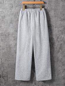 SHEIN Tween Boy Grey Baggy Sweatpants,Winter School Casual Street Fashion Pleated Comfortable Straight Leg Pants,Suitable For Commuting,Sports,Spring/Autumn - Light Grey - View 4
