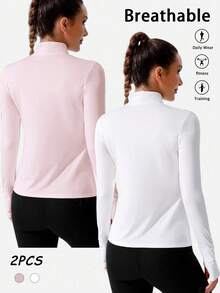 Sovereign Charm 2pcs/Set Casual Solid Color Zipper Sweatshirt & Sweatpants Tracksuit Athleisure Tops - Multicolor - View 2