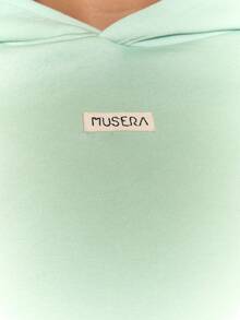 MUSERA 加大码贴布Logo连帽衫，秋季休闲日常基本款，舒适春季 - 綠色 - 查看 6