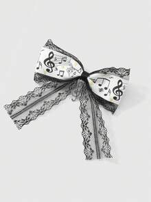ROMWE Kawaii 2件套简约百搭复古时尚高品质黑白音符蝴蝶结吊坠DIY发夹，侧夹组合套装，适合女性、女孩日常佩戴，节日礼物 - 黑白色-6 - 查看 9