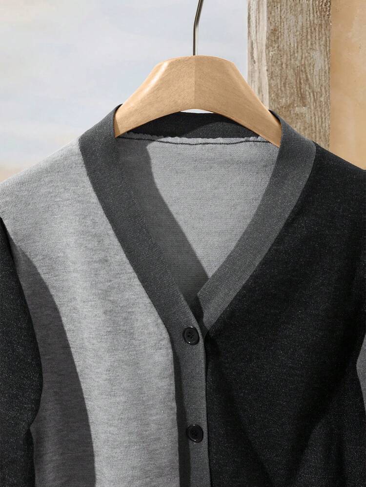 Women Contrast Color Knit Casual Long Sleeve Single-Breasted Cardigan,Long Sleeve Tops,Knitted Sweater In Fall/Winter