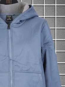 Sudadera para hombre estilo deportivo casual con cremallera frontal, material sintético, color sólido, ajuste regular, con capucha, manga larga, primavera otoño, diario, sudadera - Azul - Ver 5