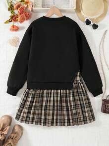 Emery Rose Kids Emery Rose Kids 少女撞色长袖休闲连衣裙，校服裙，卫衣裙，秋冬款 - 黑色 - 查看 3