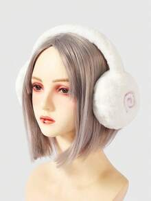 ROMWE Kawaii 1 件简约白色纯色毛绒耳套，可爱翅膀和星星装饰耳罩，可折叠冬季耳套，适合户外活动 - 彩色 - 查看 6