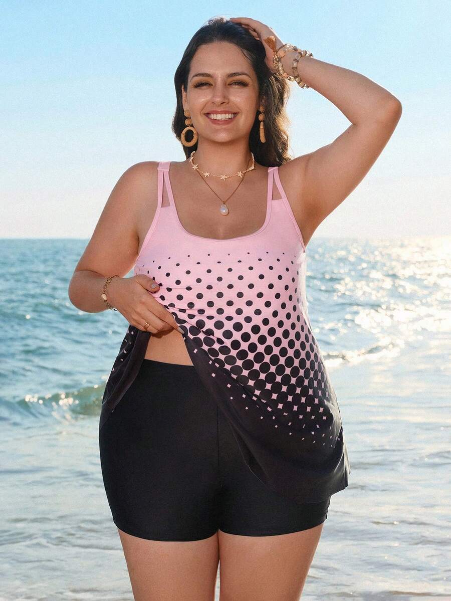 Swim Lushoire Áo tắm Tankini cỡ lớn, kín đáo, tôn dáng, gợi cảm, in chấm bi, ngọt ngào, Enliva Plus Size, Áo bơi cỡ lớn, Áo ba lỗ cỡ lớn, Đồ bơi cỡ lớn, Áo tắm cỡ lớn, Fairycore Plus Size, Áo tắm cỡ lớn - Nhiều màu - Xem 1