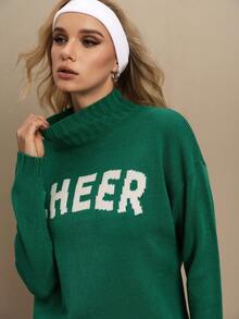 Menodora SHEIN Sport Women's Thermal Lined Knitted Sweater, Autumn/Winter - Green - View 5