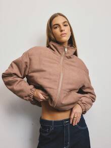 Aralina Fall Winter Cord Gold Zip Through Padded Winter Jacket With Elastic Toggle On The Inner Elastic - Brown - View 12