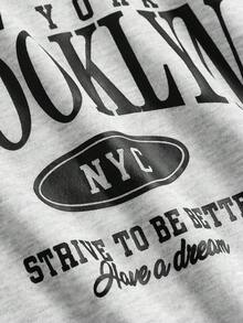 SHEIN Girlism 少女宽松灰色针织休闲学院风英文印花卫衣，返校季必备，适合秋冬季穿着 - 灰色 - 查看 4