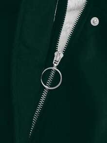 GlowEve Áo khoác hoodie lót nhiệt có túi eo cho nữ, phong cách Pháp thanh lịch, thời trang đi làm thường ngày, cổ điển, đa năng, ngày lễ, màu mơ, thu/đông, áo khoác parka dài tay - Màu xanh lá cây đậm - Xem 5