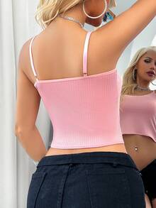 SuitURBody Damen Einfarbiges Kontrast-Spitzen-Camisole Top - Pink - Übersicht 2