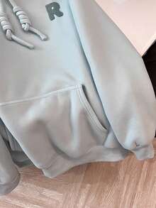 INAWLY 休闲宽松连帽抓绒卫衣，秋冬季 - 藍色 - 查看 6