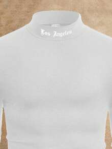 Manfinity NXTstreet Black Fitted Knit Printed Stand Collar Long Sleeve T-Shirt Cashmere Men S Clothing Men Turtleneck Shirts Summer Turtle Neck Men Men Knit Tops Mock Neck Men - Grey - View 5