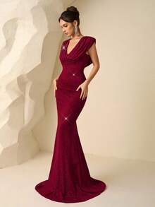 Coutiva Elegant Slit Neck Bodycon Bridesmaid Dress (Adult)