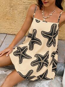 Vivid Eden Vestido de tirantes con estampado de mariscos de verano para mujer - Albaricoque - Ver 7