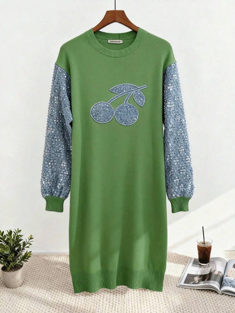 Women Sweater Dresses - Green - View 1