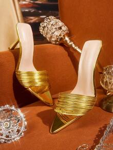 CUCCOO TILAWA Giày cao gót đế xuồng thời trang nữ màu vàng ánh kim, thanh lịch và đa năng cho các buổi hẹn hò, văn phòng, những dịp trang trọng - Vàng - Xem 3