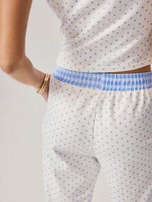 Aralina Women's Polka Dot Print Button Half-Placket Short Sleeve Top And Pants Pajama Set - Multicolor - View 8