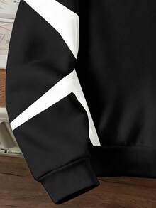 Manfinity Joysei Sudadera casual de hombre con cuello polo, estampado de letras y contraste de colores, otoño - Blanco y Negro - Ver 4