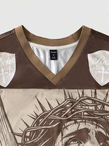 ROMWE MEN Street Life Men's Mesh Patchwork Short Sleeve Sports T-Shirt, Athletic Jersey - Brown - View 3