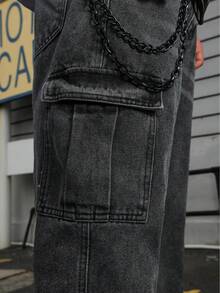 Manfinity EMRG Men's Casual Simple Multi Pocket Denim Jeans, For Daily Wear Going Out Hang Out Hiking Vacation Street - Black - View 8