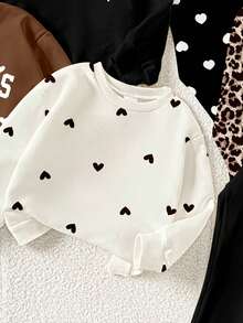 6pcs/Set Baby Girls Comfortable Autumn & Winter Style Infant/Toddler Girls Casual Fashion Creative Personalized Fresh Cute Leopard Print, Bow, Heart, Letter Graphic Print Sweatshirts And Leggings Sets, Suitable For Infant Floral Pattern Clothing, Autumn/Winter Baby Girls Sweater Sets, Mocha Color Baby Clothes, Baby Casual Outfit Series - Multicolor - View 4