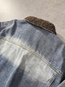 ROMWE MEN Men's Faux Shearling Collar Single-Breasted Casual Denim Jacket - Blue - View 4