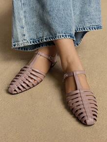 Rosivie Women's Hollow Out Fashion Buckle Design Gladiator Sandals - Pink - View 4