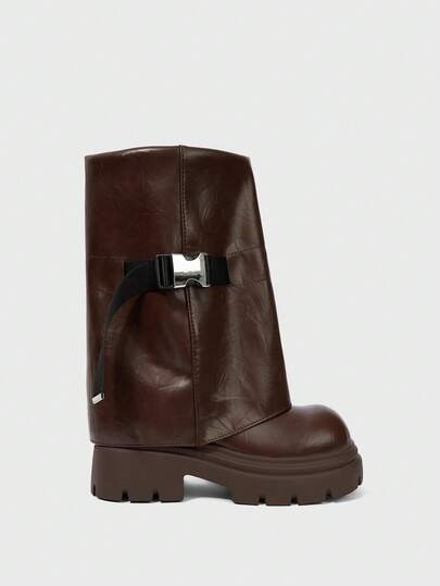 ROMWE 女士可调节搭扣设计休闲厚底短靴，适合日常穿着