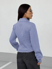 StreetHx Women's Retro Fitted Striped Shirt - Blue - View 2