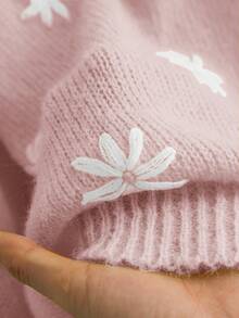 CosyJoli Plus Size Floral Embroidered Pink Pullover Sweater Spring, Spring Break - Pink - View 7