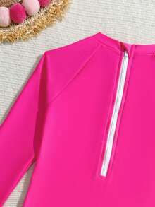 SHEIN 女童独角兽爱心印花连体泳衣 女童独角兽泳装 粉色独角兽泳衣 女童卡通人物泳装 独角兽长袖泳衣 女童独角兽长袖泳衣 - 粉色 - 查看 4