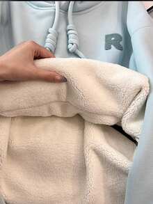 INAWLY 休闲宽松连帽抓绒卫衣，秋冬季 - 藍色 - 查看 8