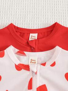 Cozy Pixies Bộ 2 món áo liền quần dài tay cổ tròn mềm mại họa tiết trái tim cho bé gái, thích hợp làm quà tặng ngày Valentine. - Đỏ và trắng - Xem 4