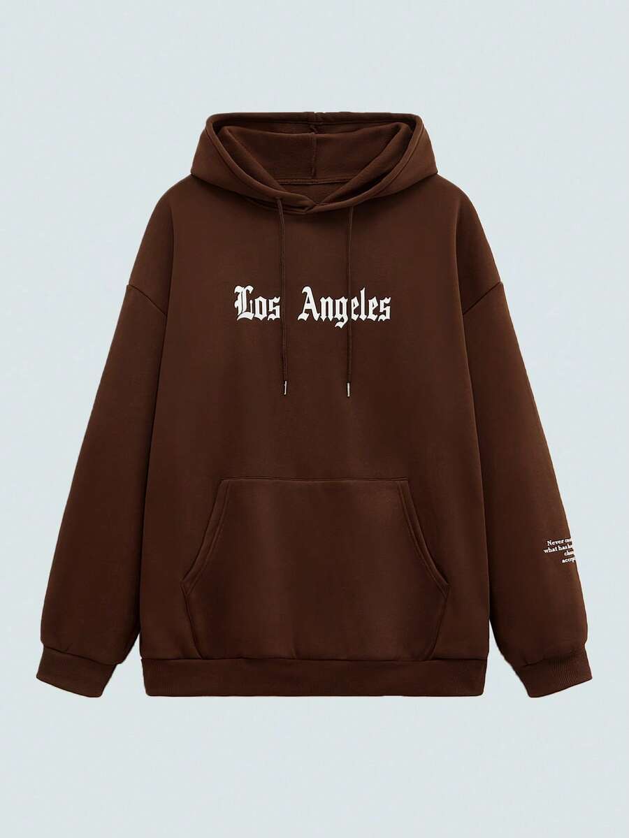 Modcrash 男士洛杉矶字母口袋连帽卫衣，秋冬新品 - 棕色 - 查看 1