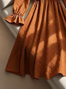 Franclia Elegant Solid Color Textured Waist Cinching Midi Dress, Suitable For Commuting In Autumn - Orange - View 4