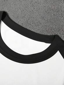 Manfinity Homme T-shirt casual a maniche corte con stampa di lettere e blocchi di colore, scollo rotondo, versatile - Multicolore - Visualizzare 5