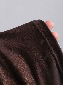 Sweetra New Metallic Buckle Shiny Elastic Fabric Cocoa Brown Y2K Street Party Deep V-Neck Backless Bodycon Tank Top For Women, Spring/Summer - Coffee Brown - View 6