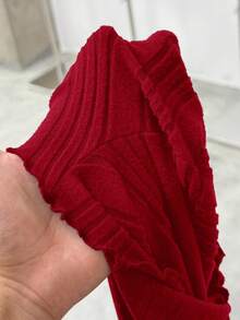 Solflare 大码女式休闲纯色长袖T恤，百搭 - 紅色 - 查看 7