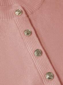 GlowEve Women's Stylish Waist Cinched Ruffle Hem Short Cardigan, Unique Metal Button Decor, Chic White Sweater - Dusty Pink - View 5